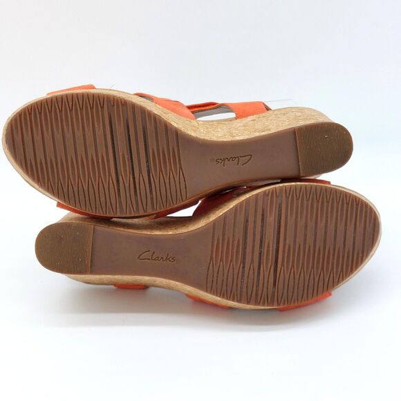 Clarks Collection Womens Sandals Sz 8.5M Salmon Leather Strappy Slingback Wedge - Picture 6 of 10